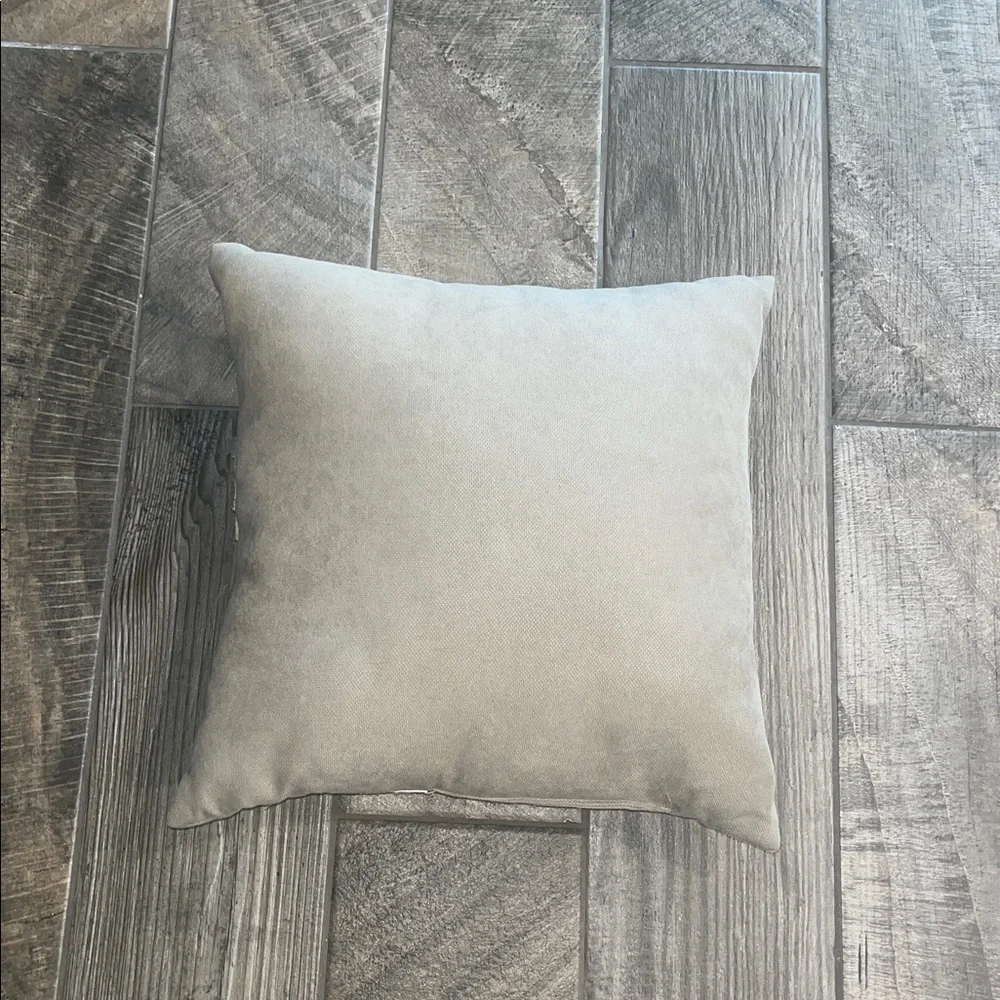 Tan Pillow with White Starfish Design 17”x 17”.